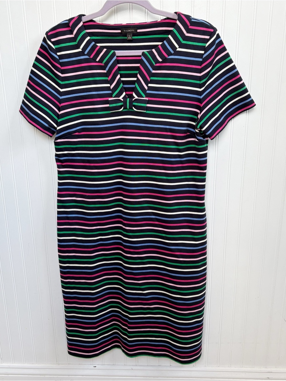 Talbots Women’s Size Large Navy Blue & Multicolor Striped Short Sleeve Dress